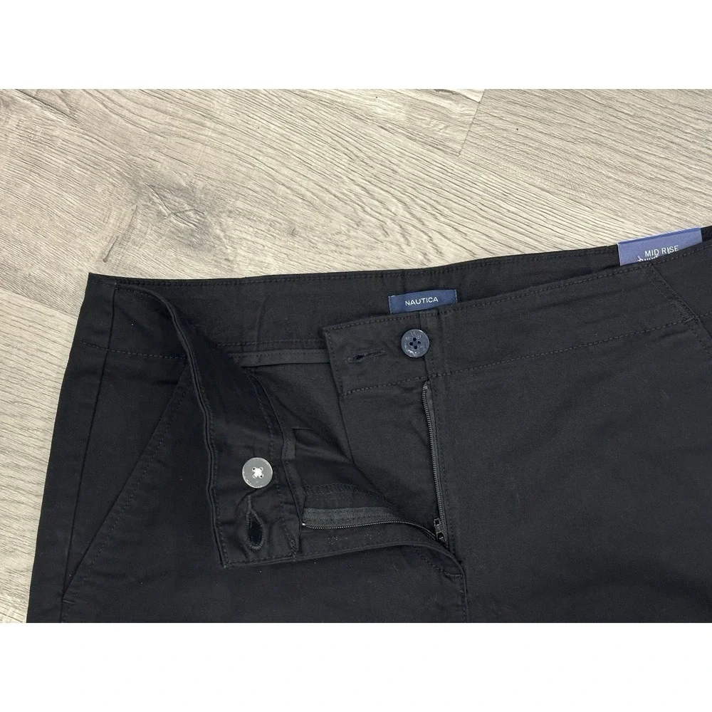 Nautica Womens Mid Rise Twill Black Shorts Sz 10 5